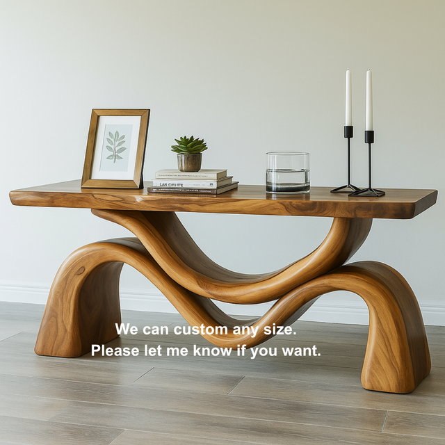 Handcrafted Solid Wood Waveflow Console Table – Sculptural Organic Design for Modern Interiors