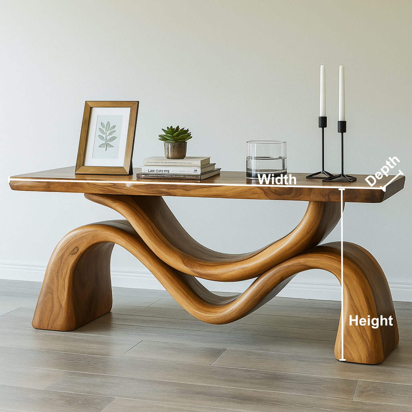 Handcrafted Solid Wood Waveflow Console Table – Sculptural Organic Design for Modern Interiors