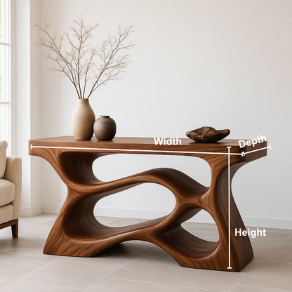 Handcrafted Solid Wood Flowform Console Table – Organic Sculptural Design for Modern Luxury Interiors