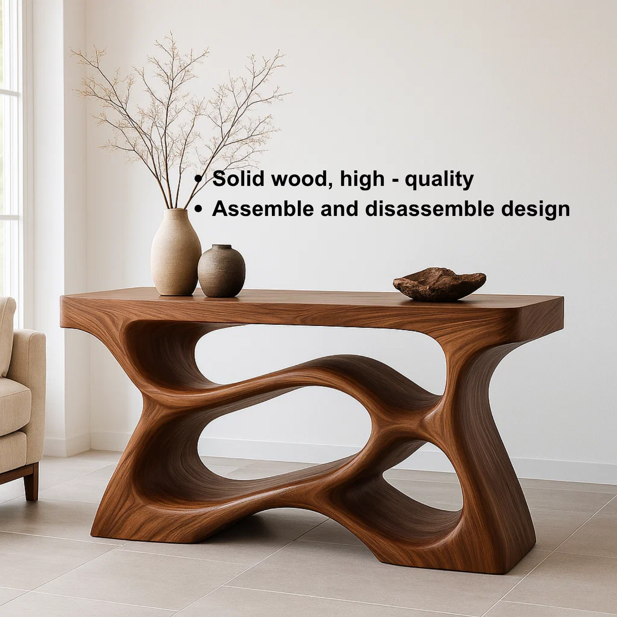 Handcrafted Solid Wood Flowform Console Table – Organic Sculptural Design for Modern Luxury Interiors