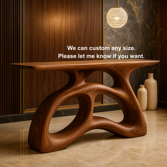 Handcrafted Solid Wood Sculptural Console Table – Flowform Organic Design for Luxury Interiors