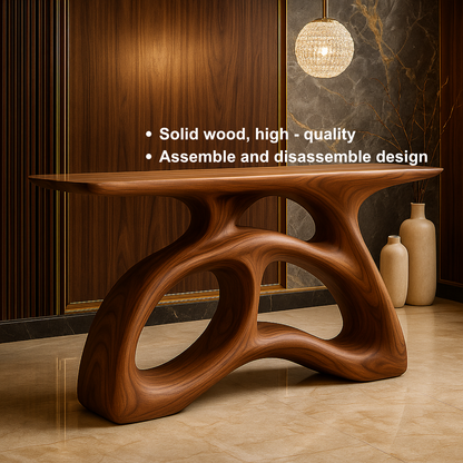 Handcrafted Solid Wood Sculptural Console Table – Flowform Organic Design for Luxury Interiors