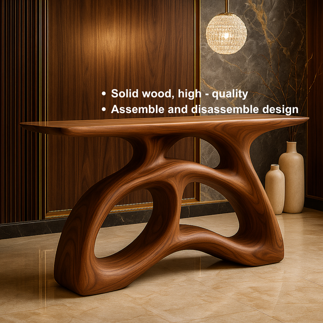 Handcrafted Solid Wood Sculptural Console Table – Flowform Organic Design for Luxury Interiors