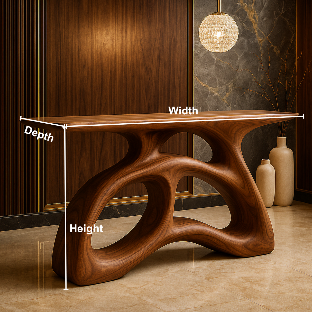 Handcrafted Solid Wood Sculptural Console Table – Flowform Organic Design for Luxury Interiors