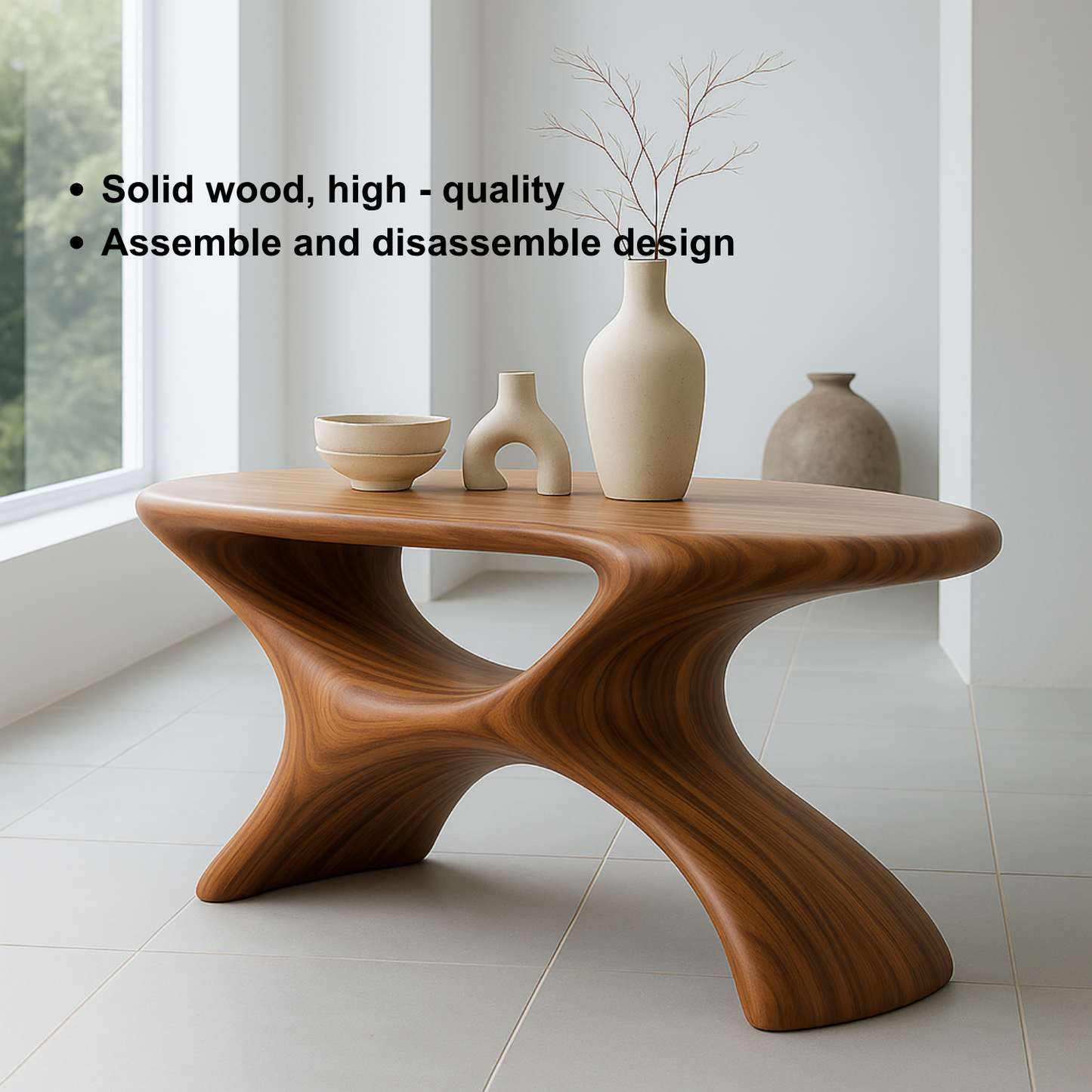 Handcrafted Solid Wood Sculptural Console Table – Organic Flowform Art Design