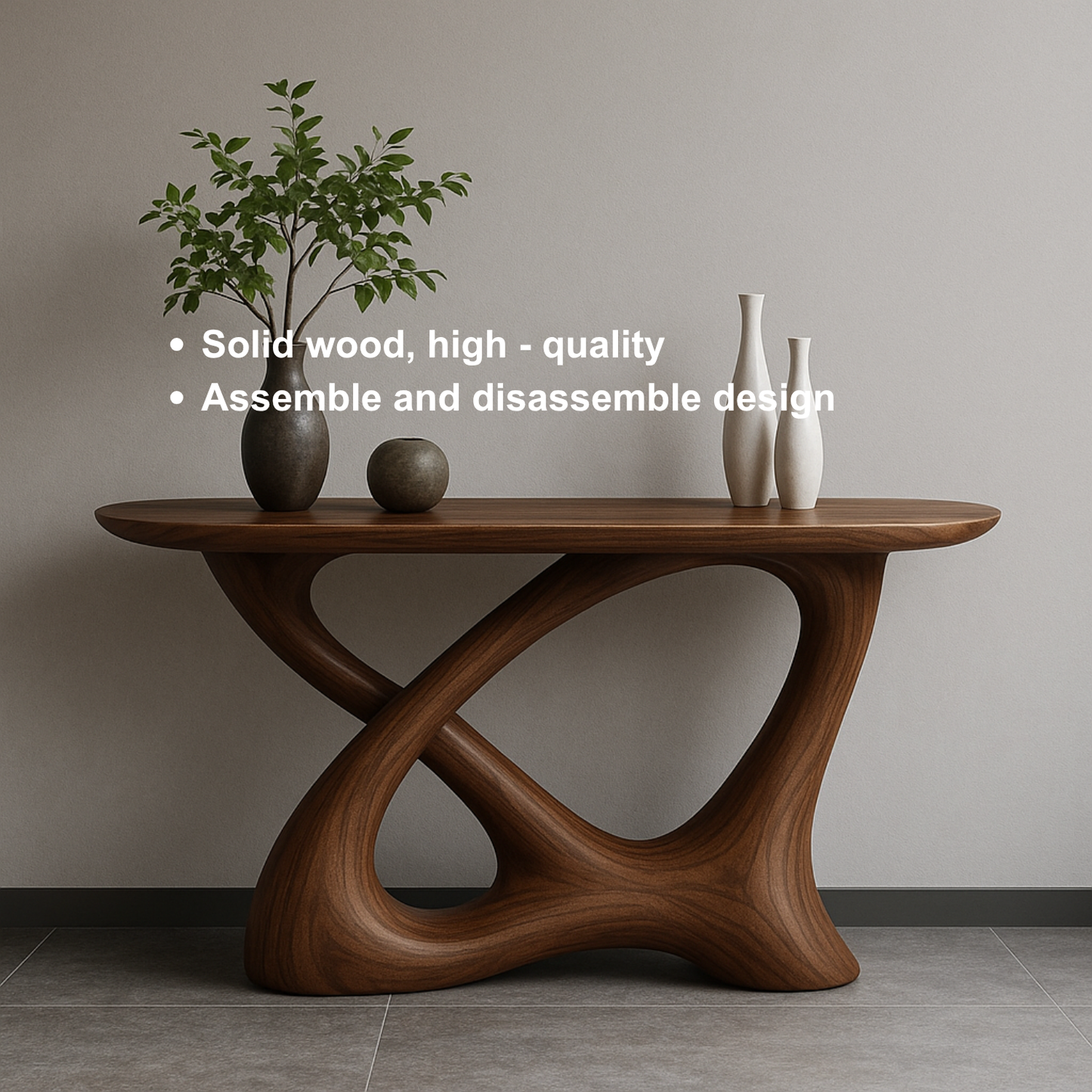Handcrafted Solid Wood Sculptural Console Table – Twisted Flowform Organic Design for Modern Interiors