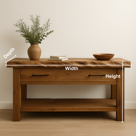 Handcrafted Solid Wood Console Table – Rustic Textured Edge Design with Natural Grain and Minimalist Form