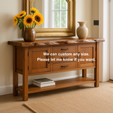 Handcrafted Solid Wood Console Table – Live Edge Rustic Design with Drawers and Side Cabinets for Entryway or Living Room