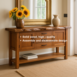 Handcrafted Solid Wood Console Table – Live Edge Rustic Design with Drawers and Side Cabinets for Entryway or Living Room