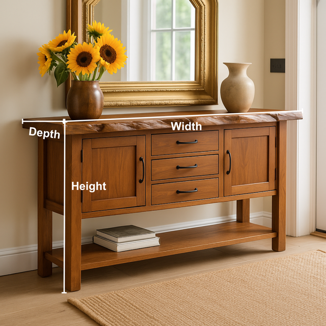 Handcrafted Solid Wood Console Table – Live Edge Rustic Design with Drawers and Side Cabinets for Entryway or Living Room