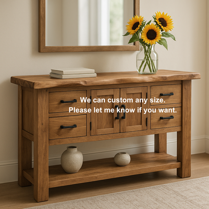 Handcrafted Solid Wood Console Table – Rustic Entryway Furniture with Drawers and Open Shelf