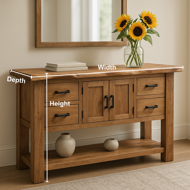 Handcrafted Solid Wood Console Table – Rustic Entryway Furniture with Drawers and Open Shelf