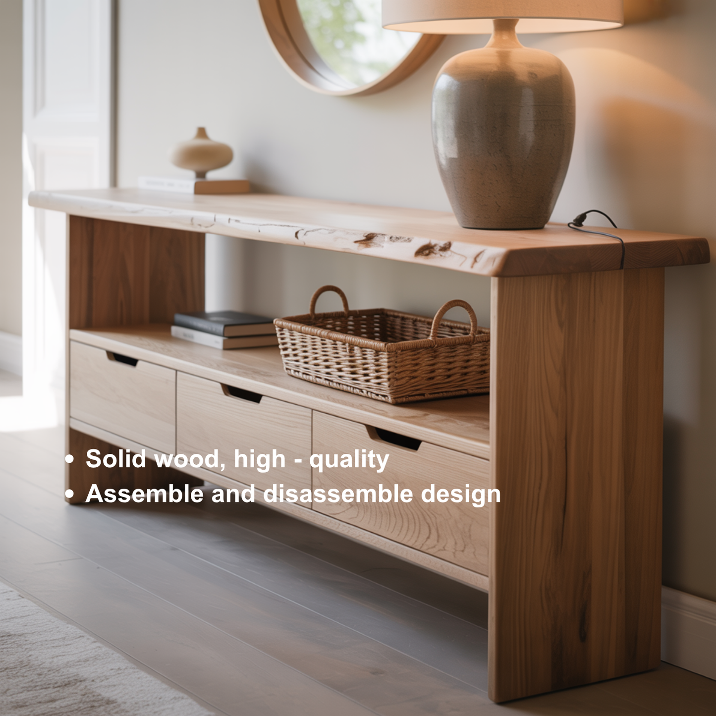 Handcrafted Solid Wood Console Table – Minimalist Live Edge Design with Storage Drawers