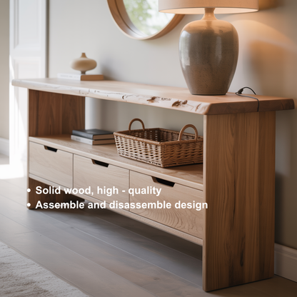 Handcrafted Solid Wood Console Table – Minimalist Live Edge Design with Storage Drawers