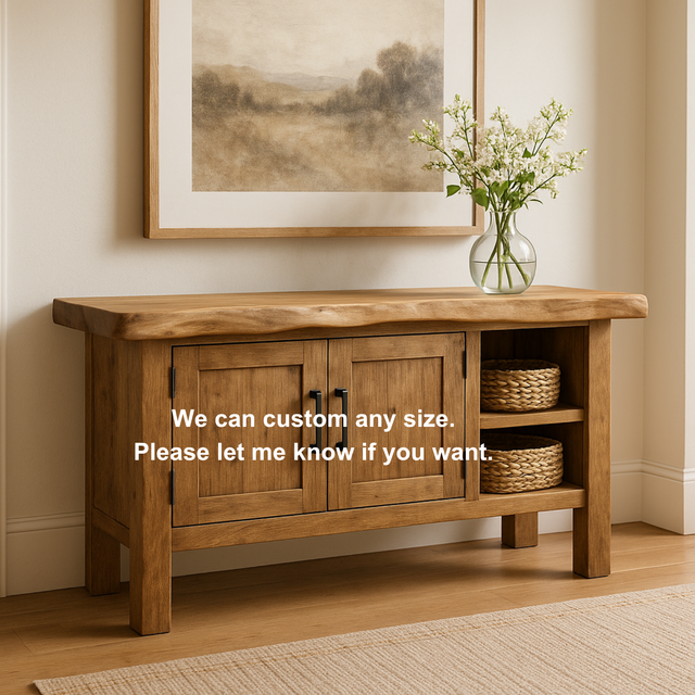 Handcrafted Solid Wood Console Table – Rustic Farmhouse Design with Live Edge Top