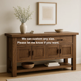 Handcrafted Solid Walnut Console Table – Modern Rustic Design with Storage Cabinets & Drawers
