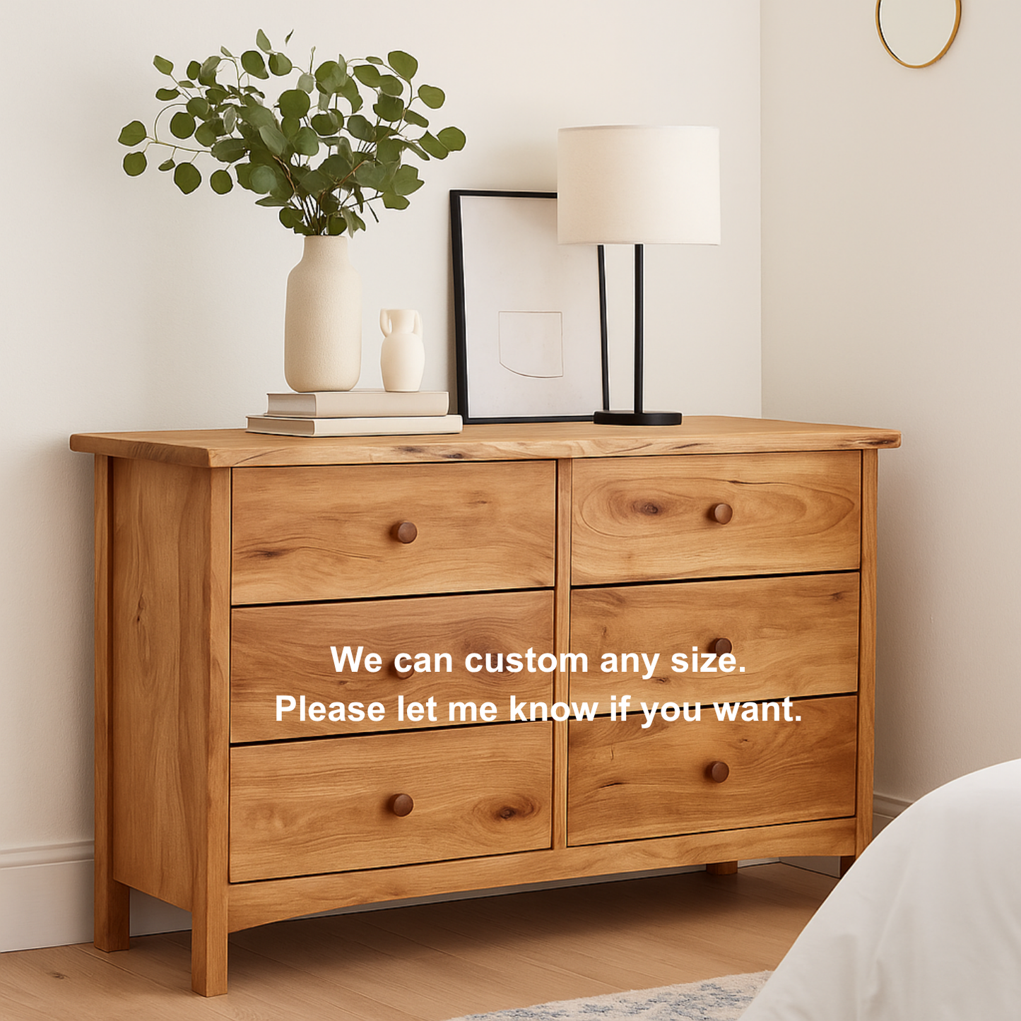 Handcrafted Solid Wood Dresser – Rustic Scandinavian 6 Drawer Chest for Bedroom Storage