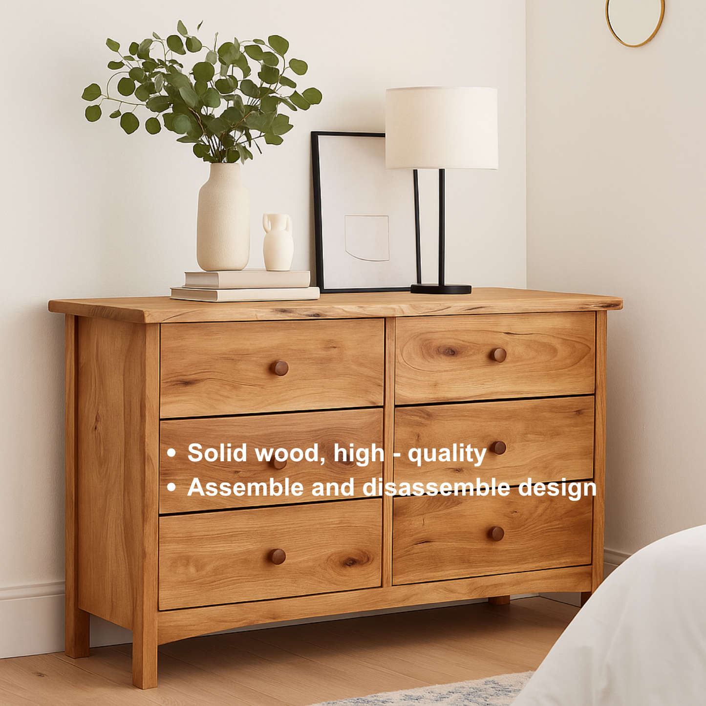 Handcrafted Solid Wood Dresser – Rustic Scandinavian 6 Drawer Chest for Bedroom Storage