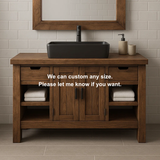 Handcrafted Solid Wood Bathroom Vanity – Modern Farmhouse Cabinet with Shelves and Storage Drawers