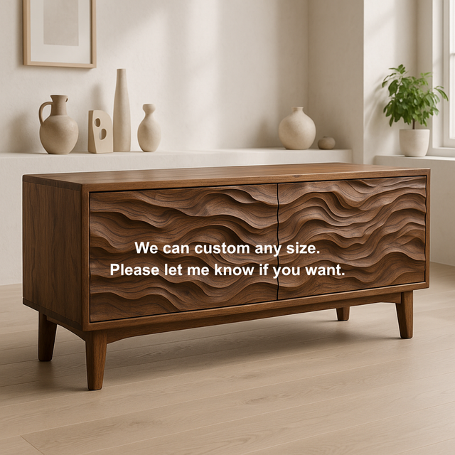 Handcrafted Solid Wood TV Stand – Sculptural Wave Front Credenza for Modern Organic Interiors