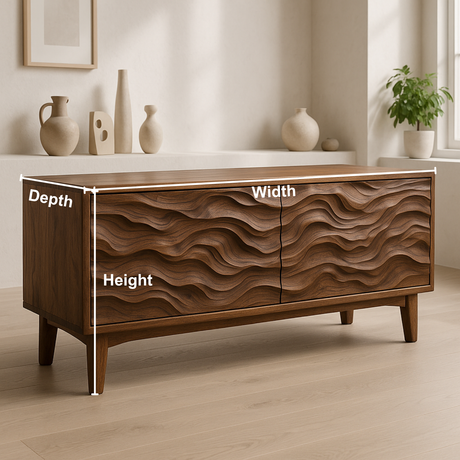 Handcrafted Solid Wood TV Stand – Sculptural Wave Front Credenza for Modern Organic Interiors