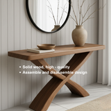 Handcrafted Solid Wood Console Table – Sculptural Cross-Leg Design for Modern Japandi Interiors