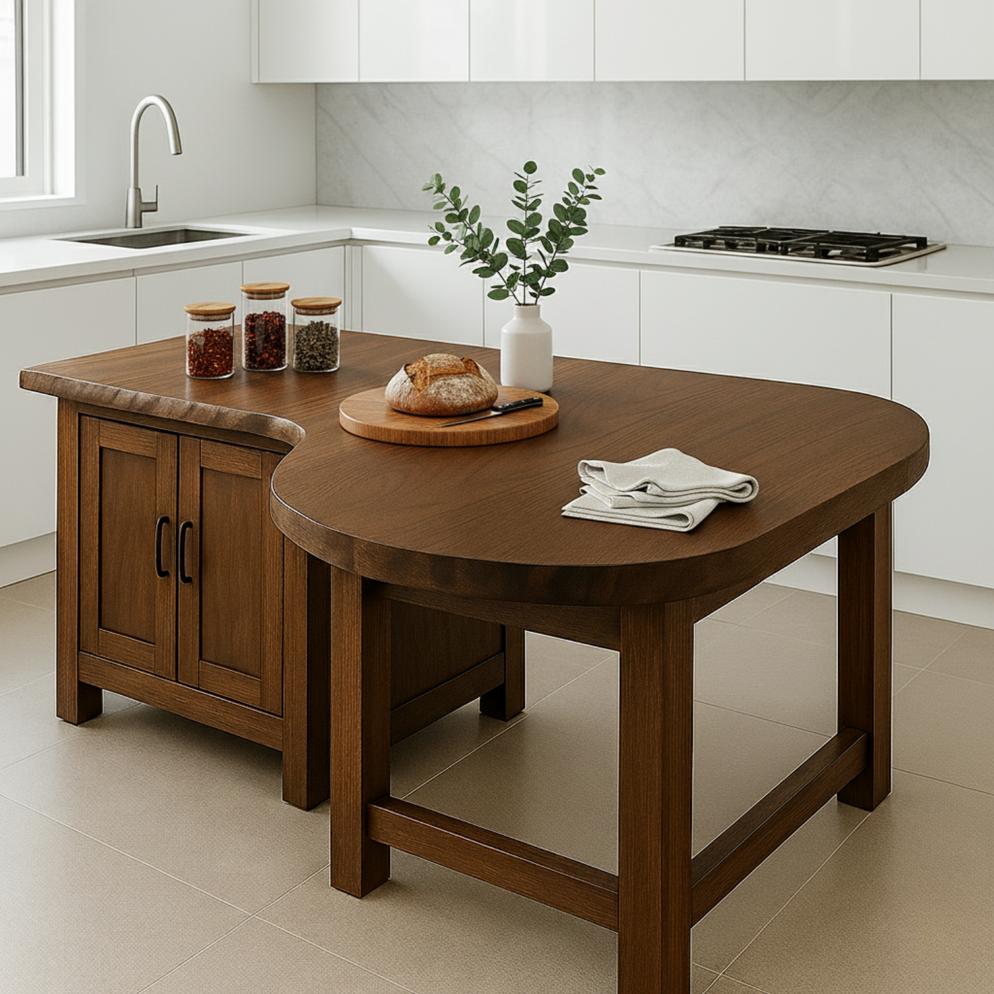 Handcrafted Solid Wood Kitchen Island – Live Edge Counter with Storage for Modern Organic Kitchens