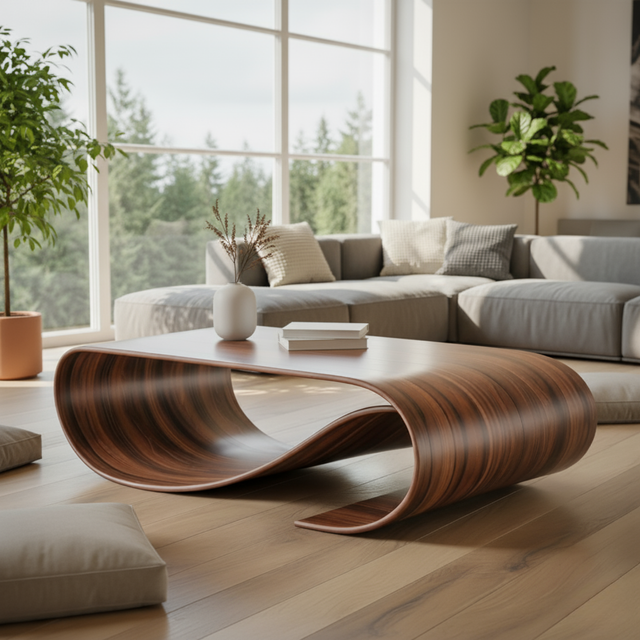 Handcrafted Sculptural Solid Wood Coffee Table – Wave Flow Organic Design for Modern Living Spaces
