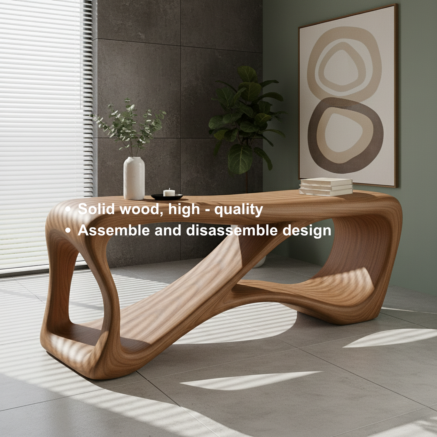 Handcrafted Sculptural Solid Wood Console Table – Contemporary Organic Flow Design for Modern Interiors