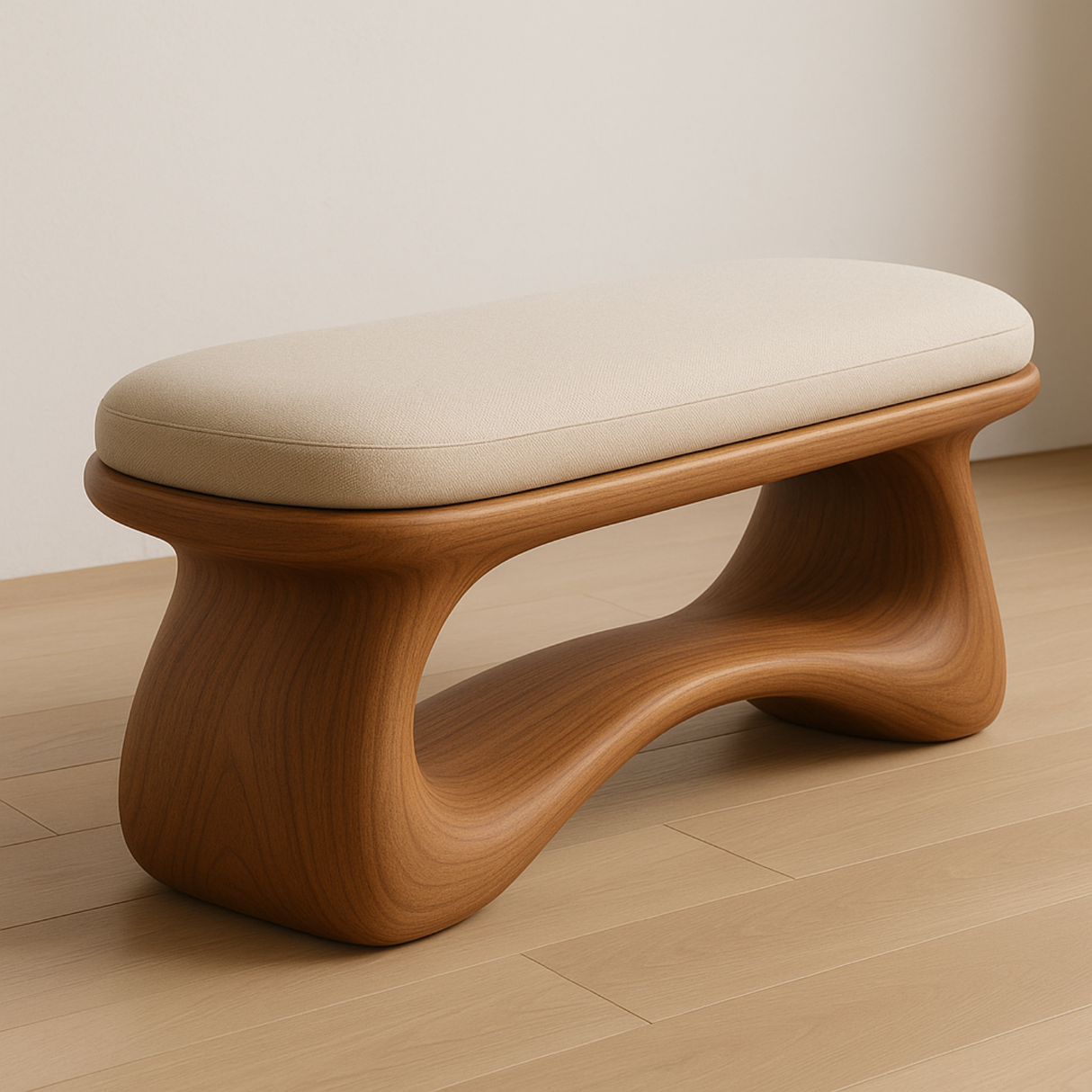 Handcrafted Sculptural Solid Wood Bench – Modern Organic Flow Design for Contemporary Interiors