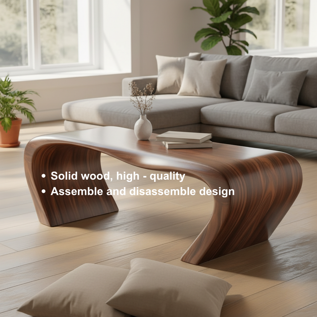 Handcrafted Sculptural Solid Wood Coffee Table – Organic Curved Design for Modern Living Room