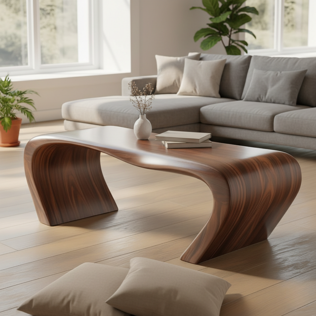 Handcrafted Sculptural Solid Wood Coffee Table – Organic Curved Design for Modern Living Room