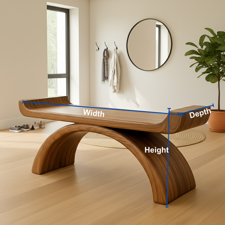 Handcrafted Sculptural Solid Wood Bench – Curved Arch Design for Modern Entryway or Living Space