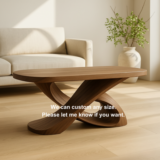 Handcrafted Sculptural Solid Wood Coffee Table – Twisted Cross Base for Modern Organic Interiors