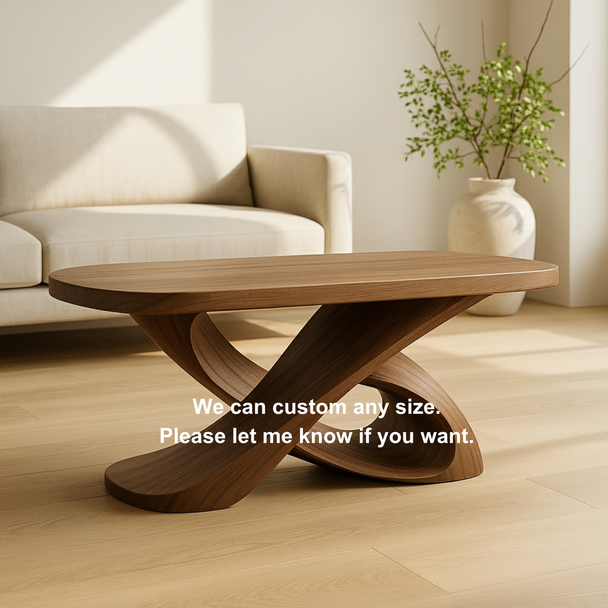 Handcrafted Sculptural Solid Wood Coffee Table – Twisted Cross Base for Modern Organic Interiors