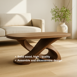Handcrafted Sculptural Solid Wood Coffee Table – Twisted Cross Base for Modern Organic Interiors