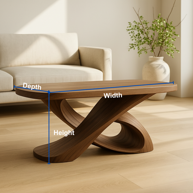 Handcrafted Sculptural Solid Wood Coffee Table – Twisted Cross Base for Modern Organic Interiors