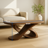 Handcrafted Sculptural Solid Wood Coffee Table – Twisted Cross Base for Modern Organic Interiors