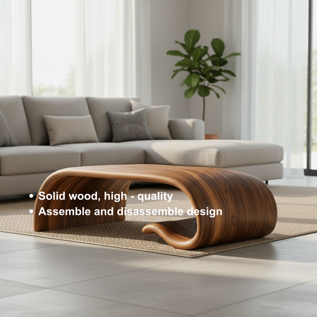 Handcrafted Sculptural Solid Wood Coffee Table – Flowing Organic Curve Design for Modern Interiors