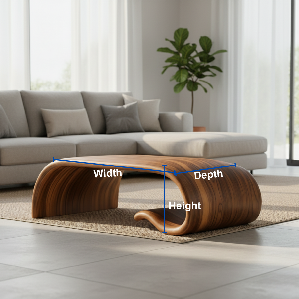 Handcrafted Sculptural Solid Wood Coffee Table – Flowing Organic Curve Design for Modern Interiors