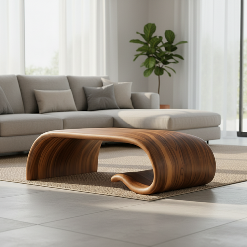 Handcrafted Sculptural Solid Wood Coffee Table – Flowing Organic Curve Design for Modern Interiors