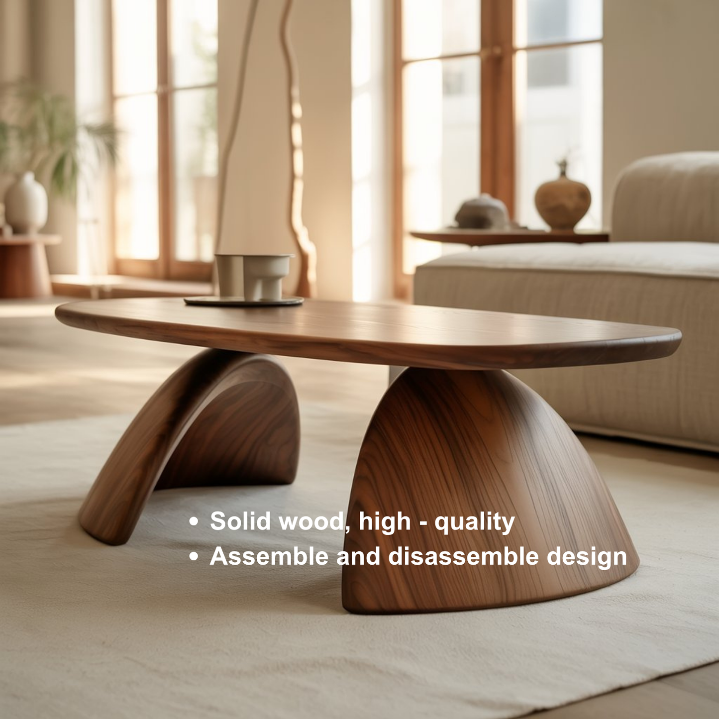 Handcrafted Sculptural Solid Wood Coffee Table – Dual Arch Base for Modern Organic Interiors
