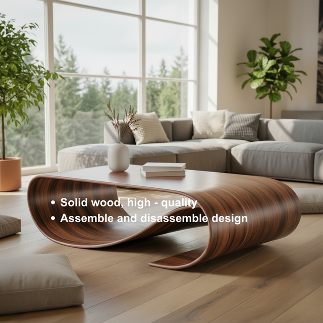 Handcrafted Sculptural Solid Wood Coffee Table – Wave Flow Organic Design for Modern Living Spaces