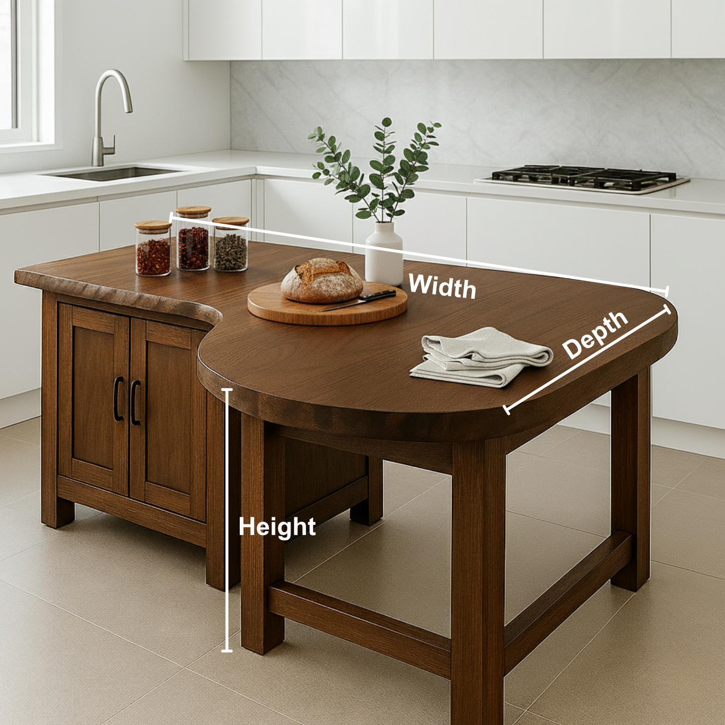 Handcrafted Solid Wood Kitchen Island – Live Edge Counter with Storage for Modern Organic Kitchens