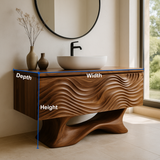 Handcrafted Solid Wood Bathroom Vanity – Sculptural Wave Front Floating Design for Modern Interiors