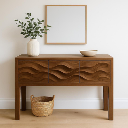 Handcrafted Solid Wood Console Table – Sculptural Wave Design Entryway Table for Modern Interiors