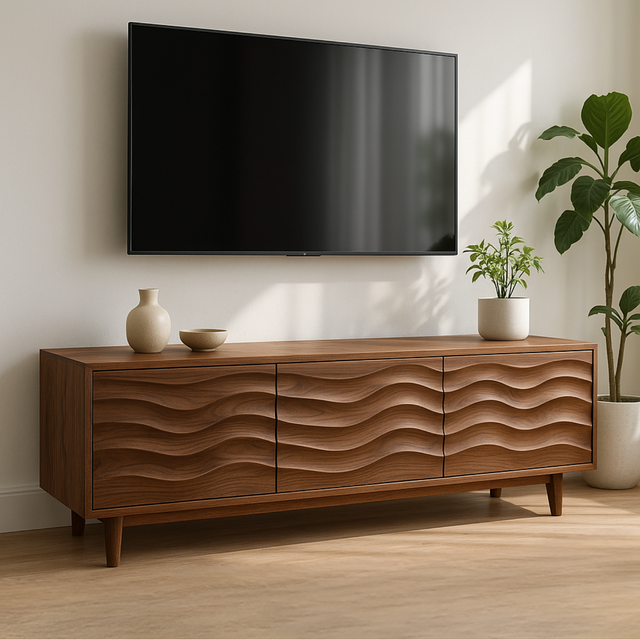 Handcrafted Solid Wood Wave TV Stand – Modern Sculptural Media Console