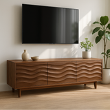 Handcrafted Solid Wood Wave TV Stand – Modern Sculptural Media Console