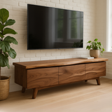 Handcrafted Solid Wood Live Edge TV Stand – Modern Organic Media Console for Living Room
