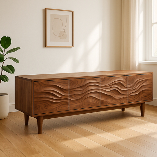 Handcrafted Solid Wood Wavefront TV Stand – Modern Sculptural Media Console